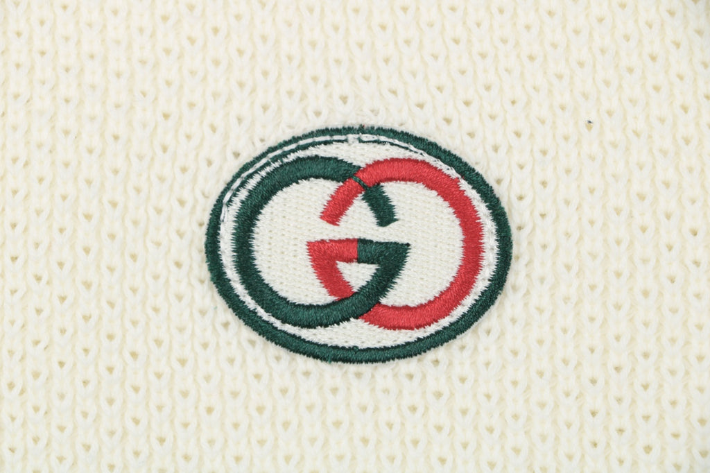 Gucci Retro Web Stripe Double G Jacquard Knit Short Sleeve Polo – Cream
