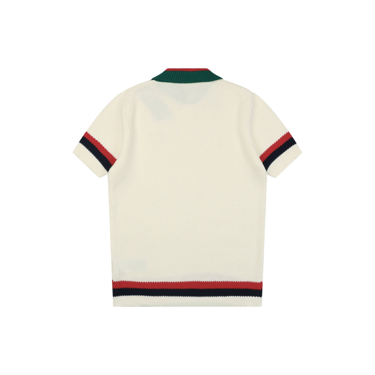 Gucci Retro Web Stripe Double G Jacquard Knit Short Sleeve Polo – Cream