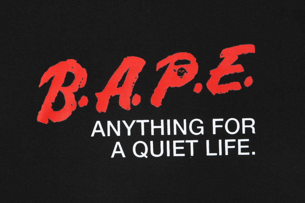 A Bathing Ape B.A.P.E. Red Script “Anything For A Quiet Life” Print Short Sleeve Tee – Black