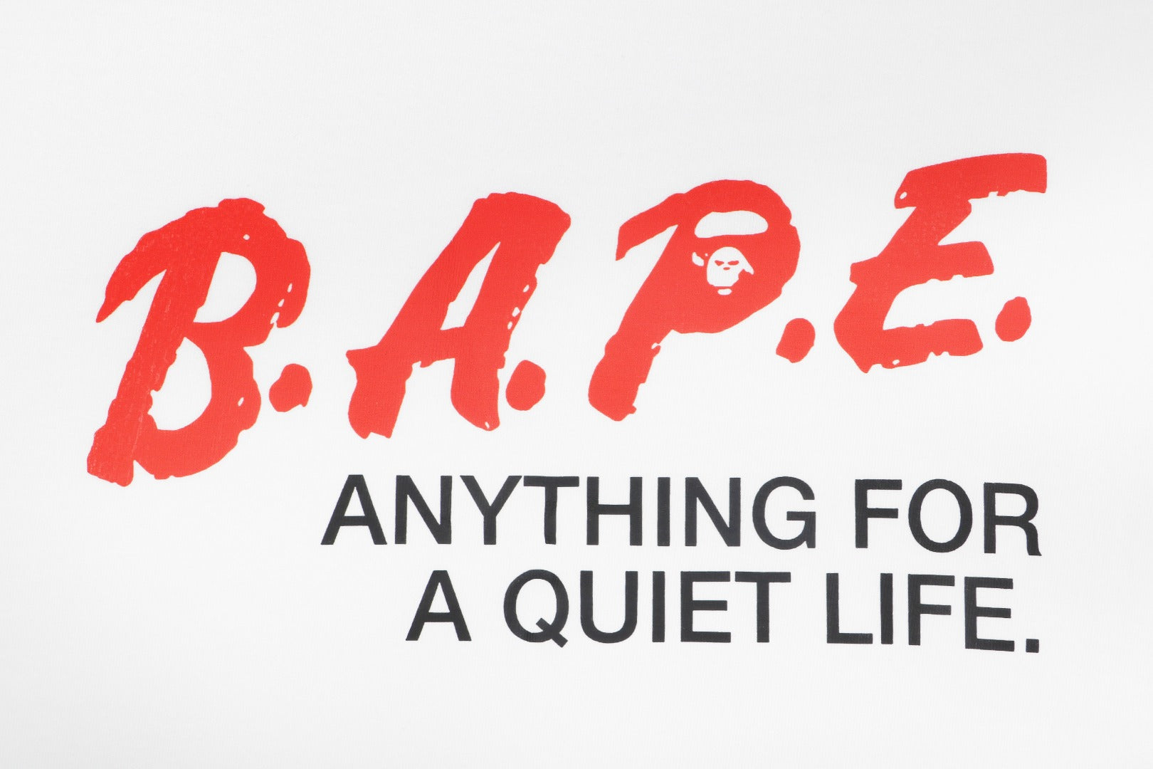 A Bathing Ape B.A.P.E. Red Script “Anything For A Quiet Life” Print Short Sleeve Tee – White