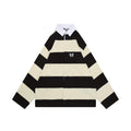 Balenciaga Wheat Ear Double-B Bold Stripe Rugby Long Sleeve Polo – Black / Cream