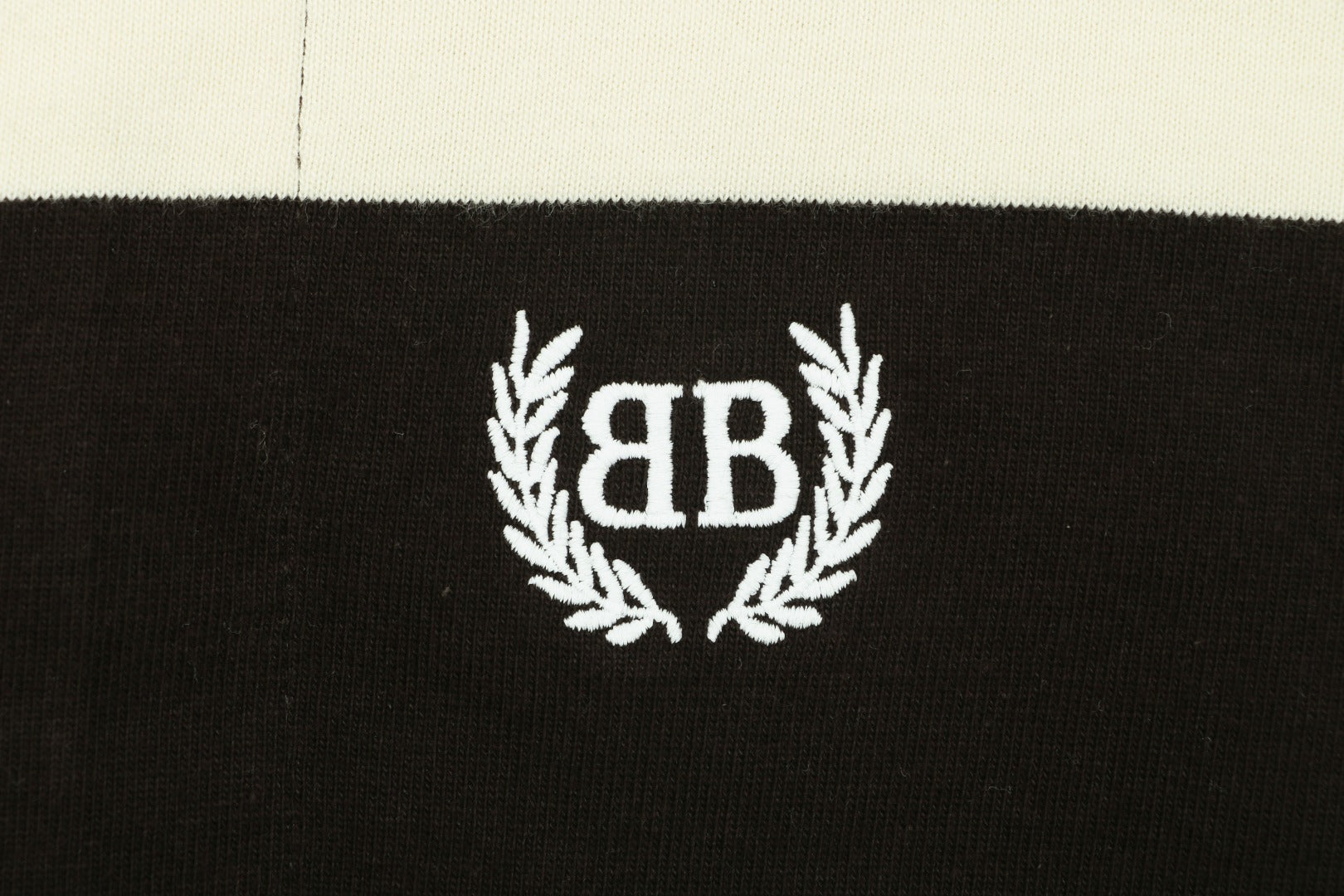 Balenciaga Wheat Ear Double-B Bold Stripe Rugby Long Sleeve Polo – Black / Cream