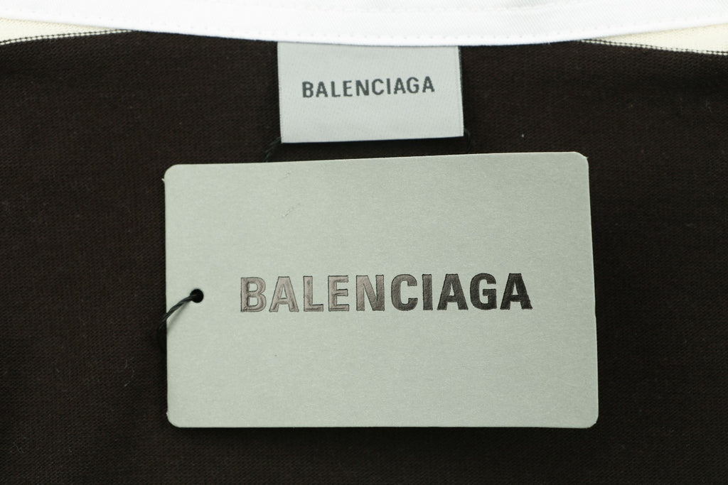 Balenciaga Wheat Ear Double-B Bold Stripe Rugby Long Sleeve Polo – Black / Cream