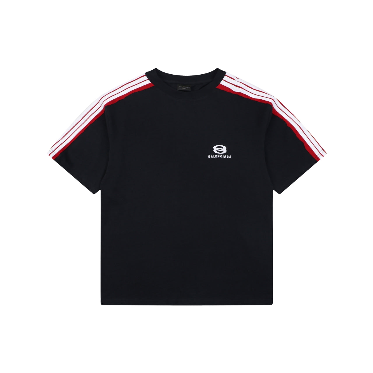 Balenciaga Double Ring Contrast Stripe Short Sleeve Tee – Black / Red