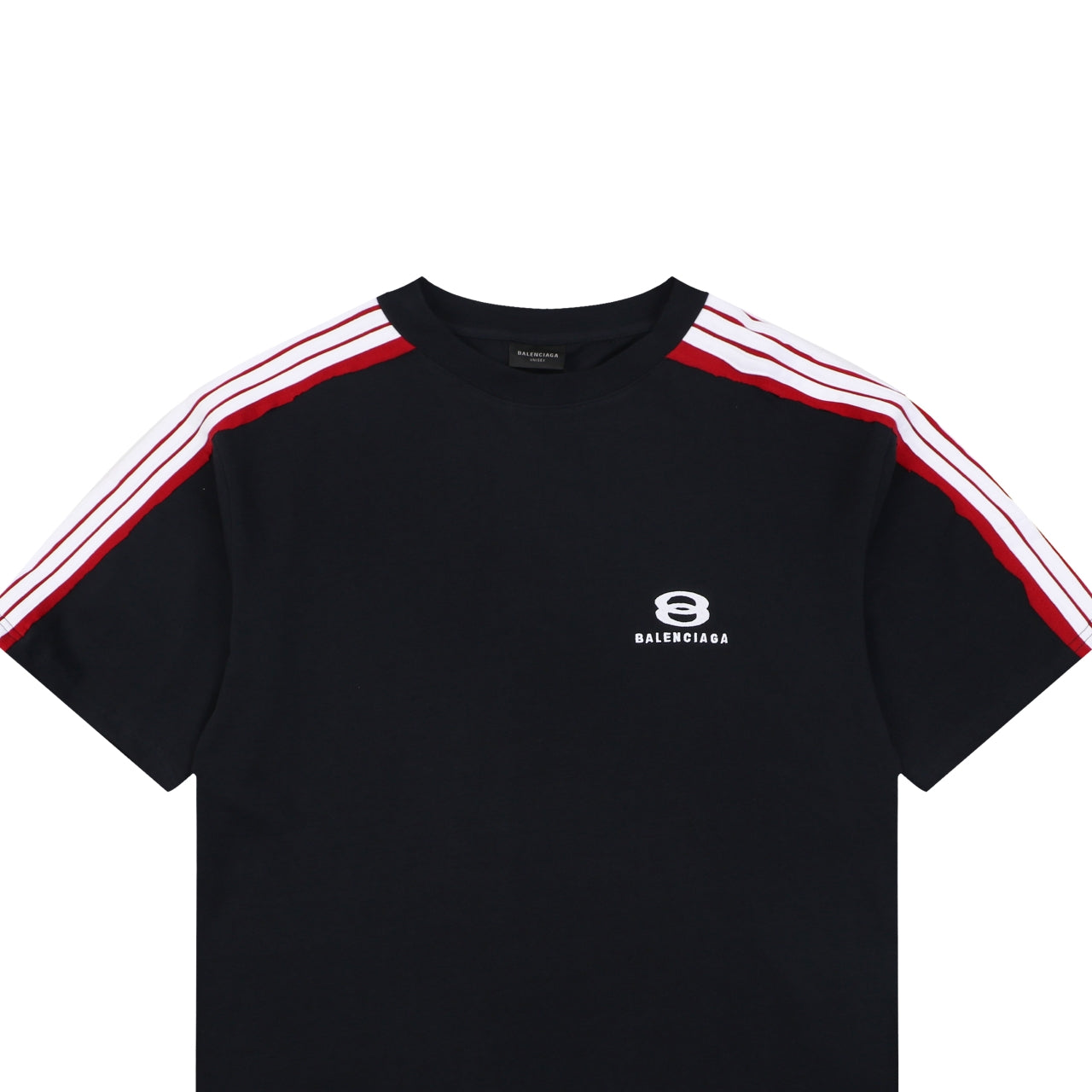 Balenciaga Double Ring Contrast Stripe Short Sleeve Tee – Black / Red