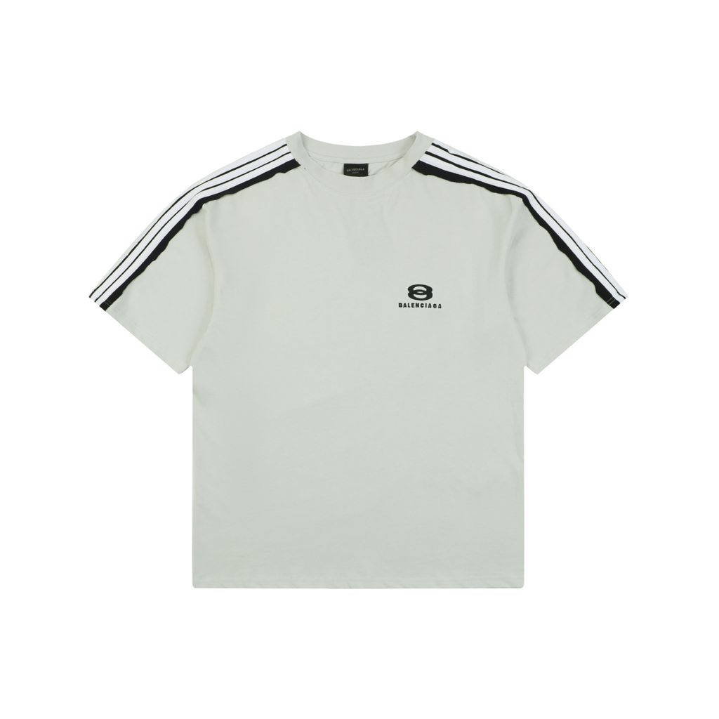Balenciaga Double Ring Contrast Stripe Short Sleeve Tee – White / Black