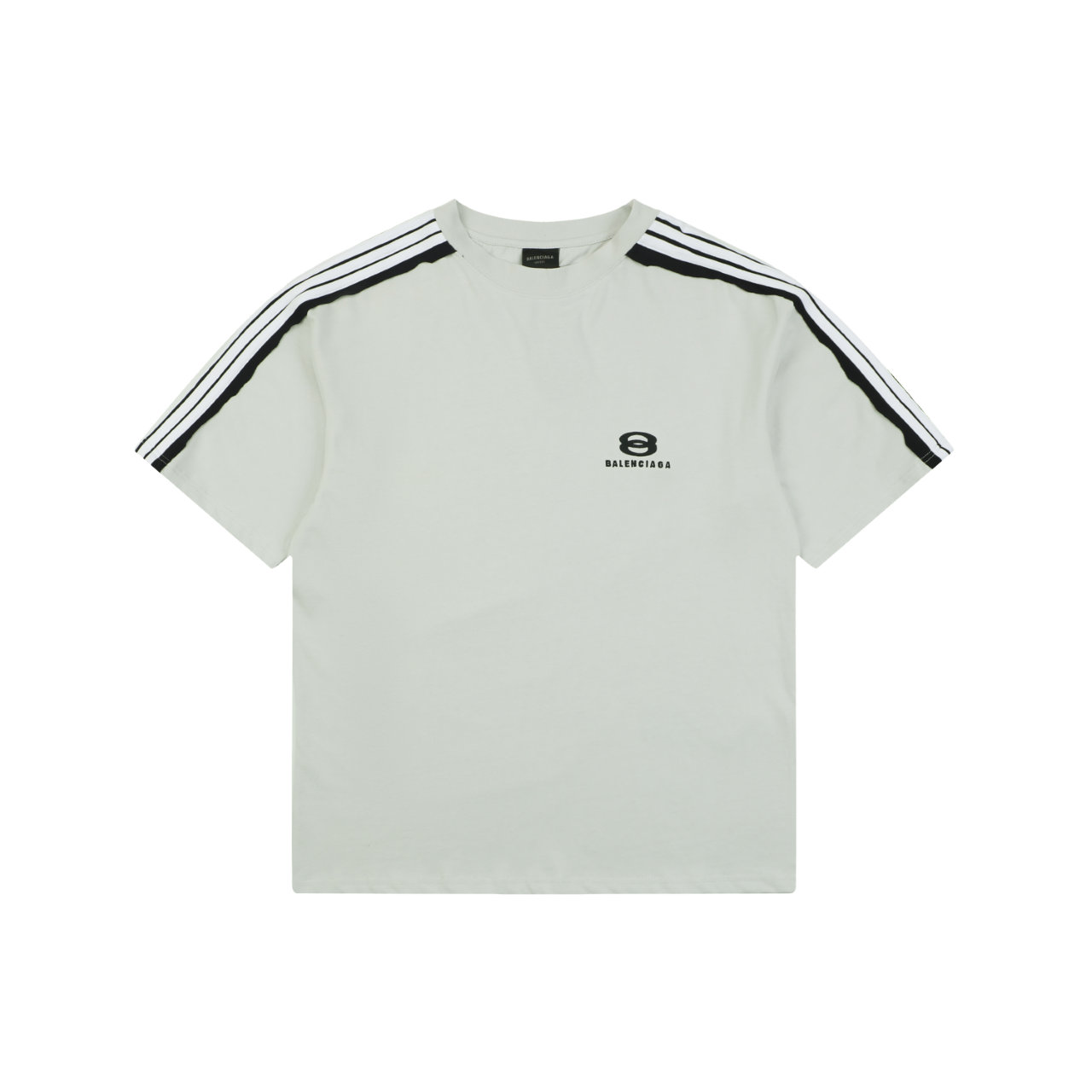 Balenciaga Double Ring Contrast Stripe Short Sleeve Tee – White / Black
