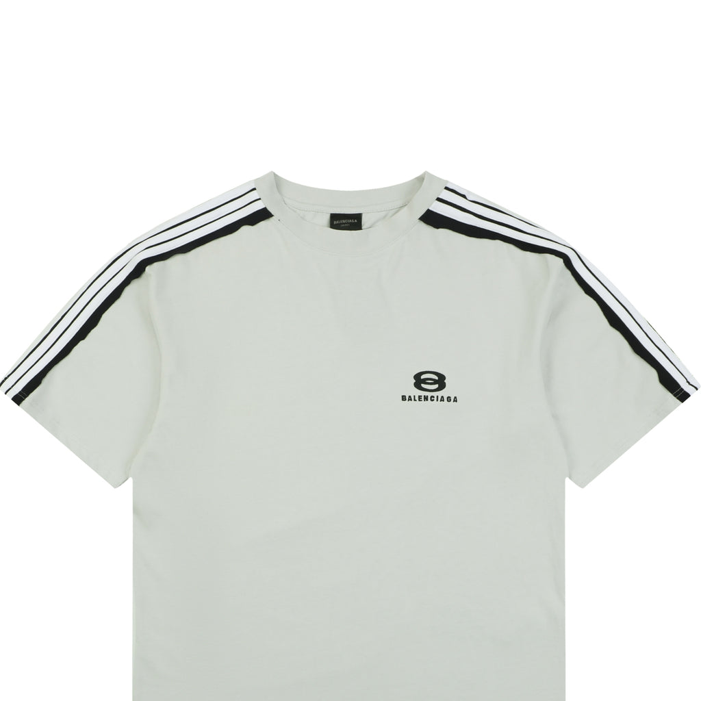Balenciaga Double Ring Contrast Stripe Short Sleeve Tee – White / Black