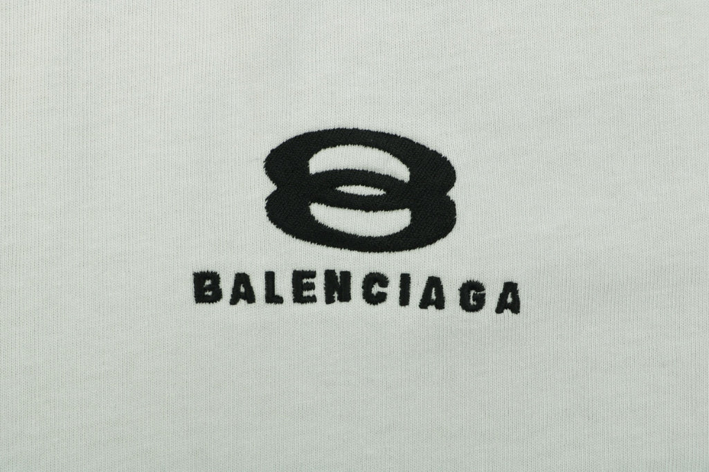 Balenciaga Double Ring Contrast Stripe Short Sleeve Tee – White / Black