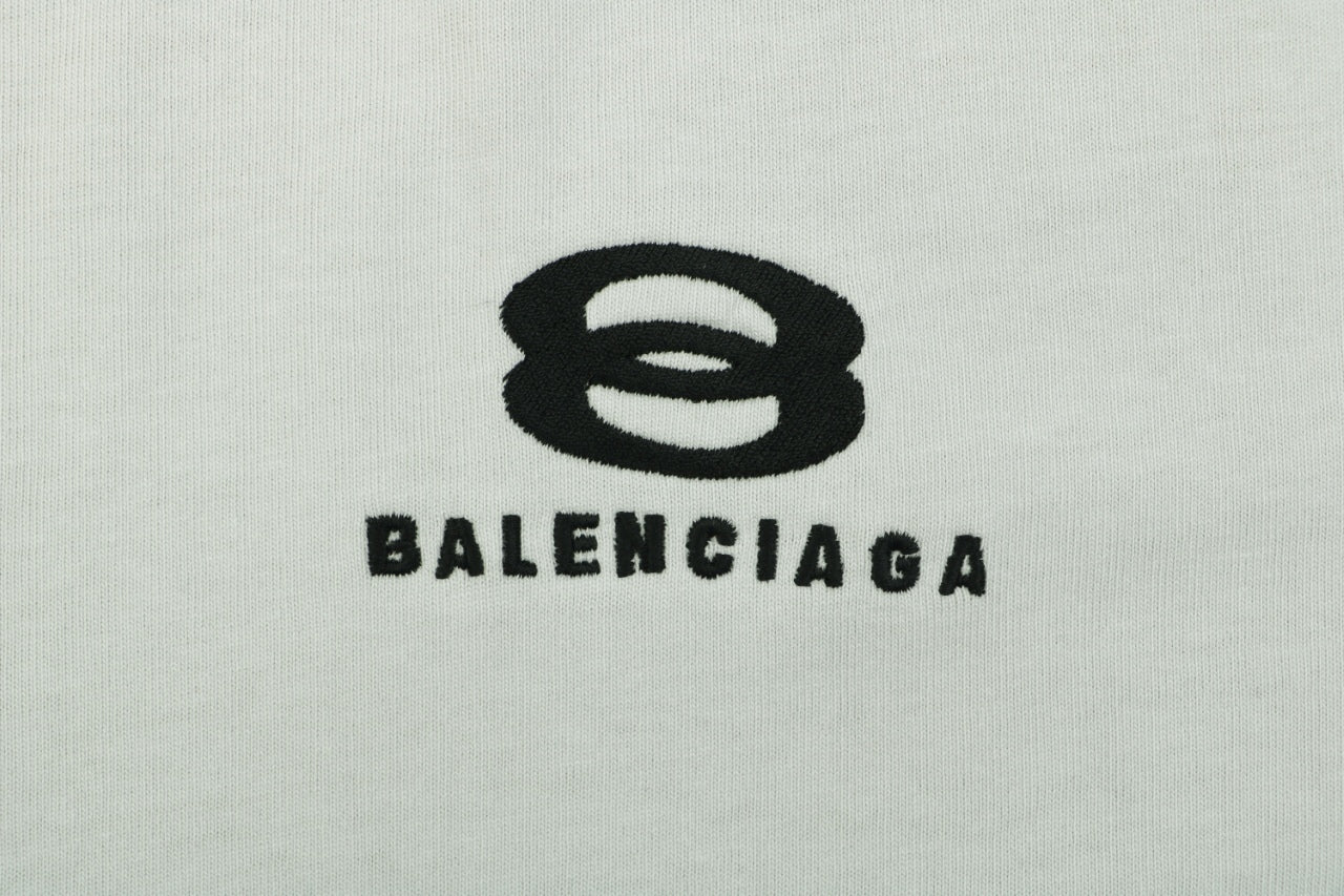 Balenciaga Double Ring Contrast Stripe Short Sleeve Tee – White / Black