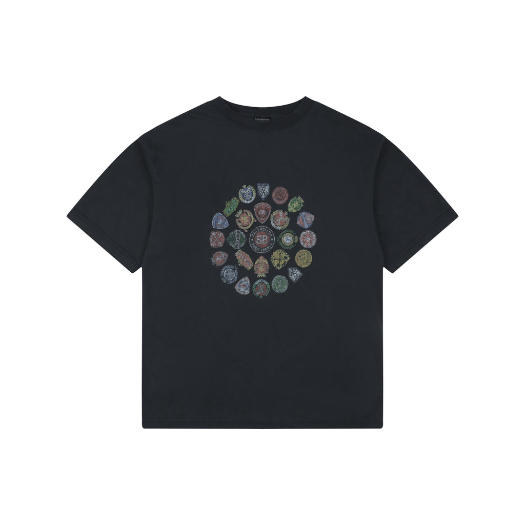 Balenciaga Vintage Crest Medallion Collage Print Short Sleeve Tee – Black