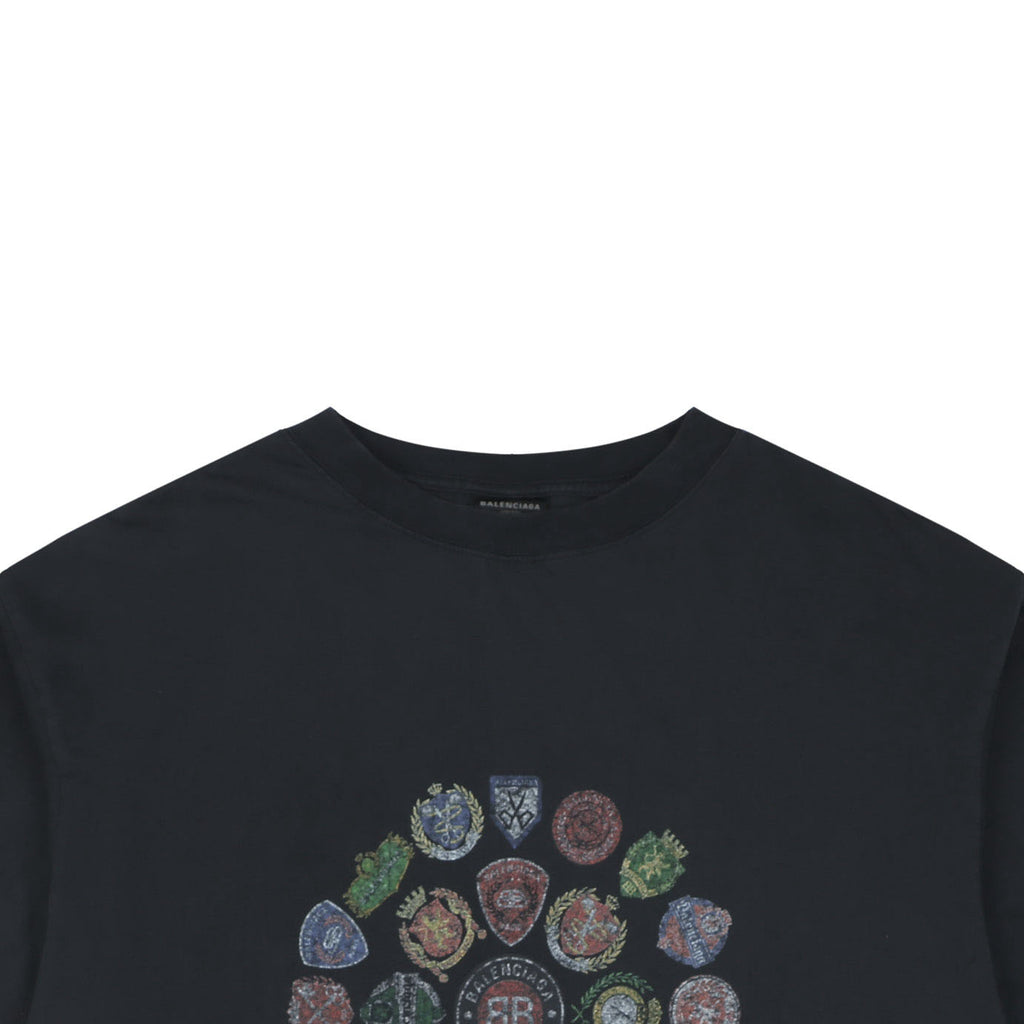 Balenciaga Vintage Crest Medallion Collage Print Short Sleeve Tee – Black