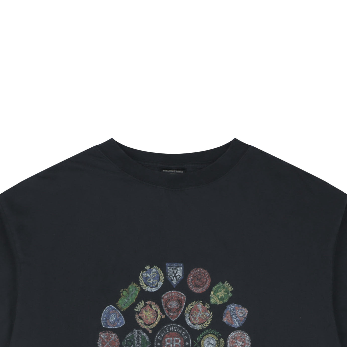 Balenciaga Vintage Crest Medallion Collage Print Short Sleeve Tee – Black