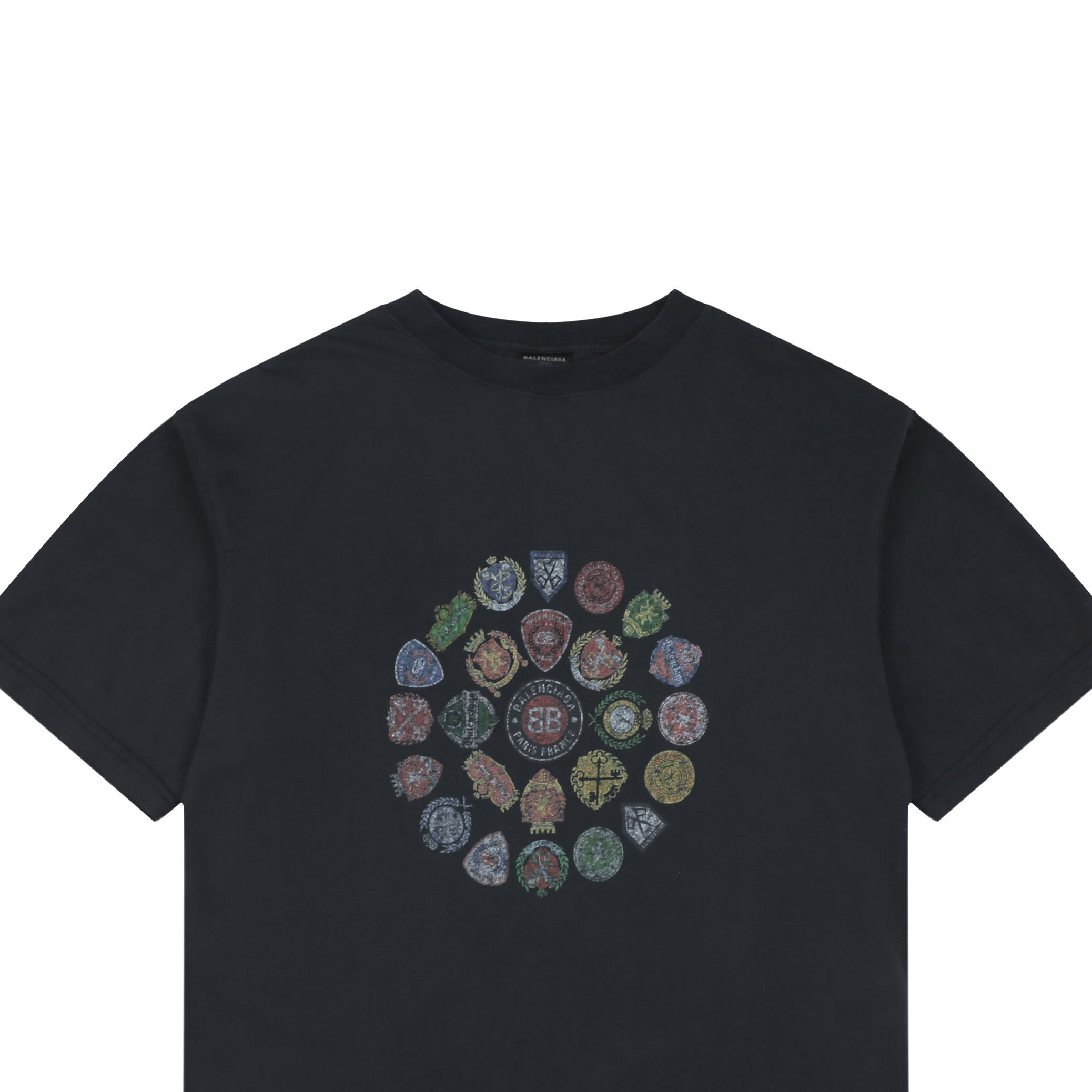 Balenciaga Vintage Crest Medallion Collage Print Short Sleeve Tee – Black