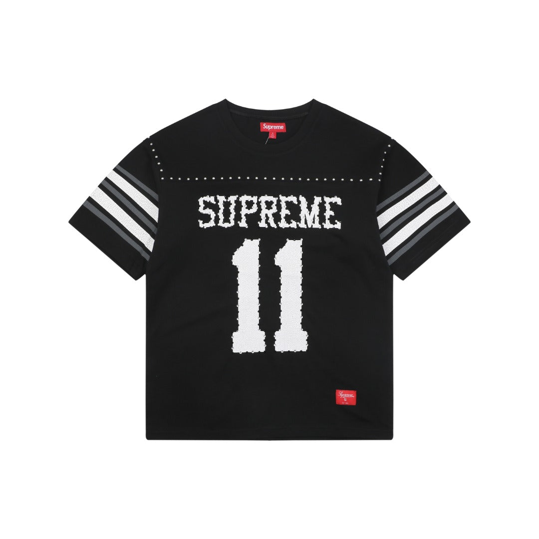 Supreme No.11 Crystal Rhinestone Football Jersey Short Sleeve Tee – Black