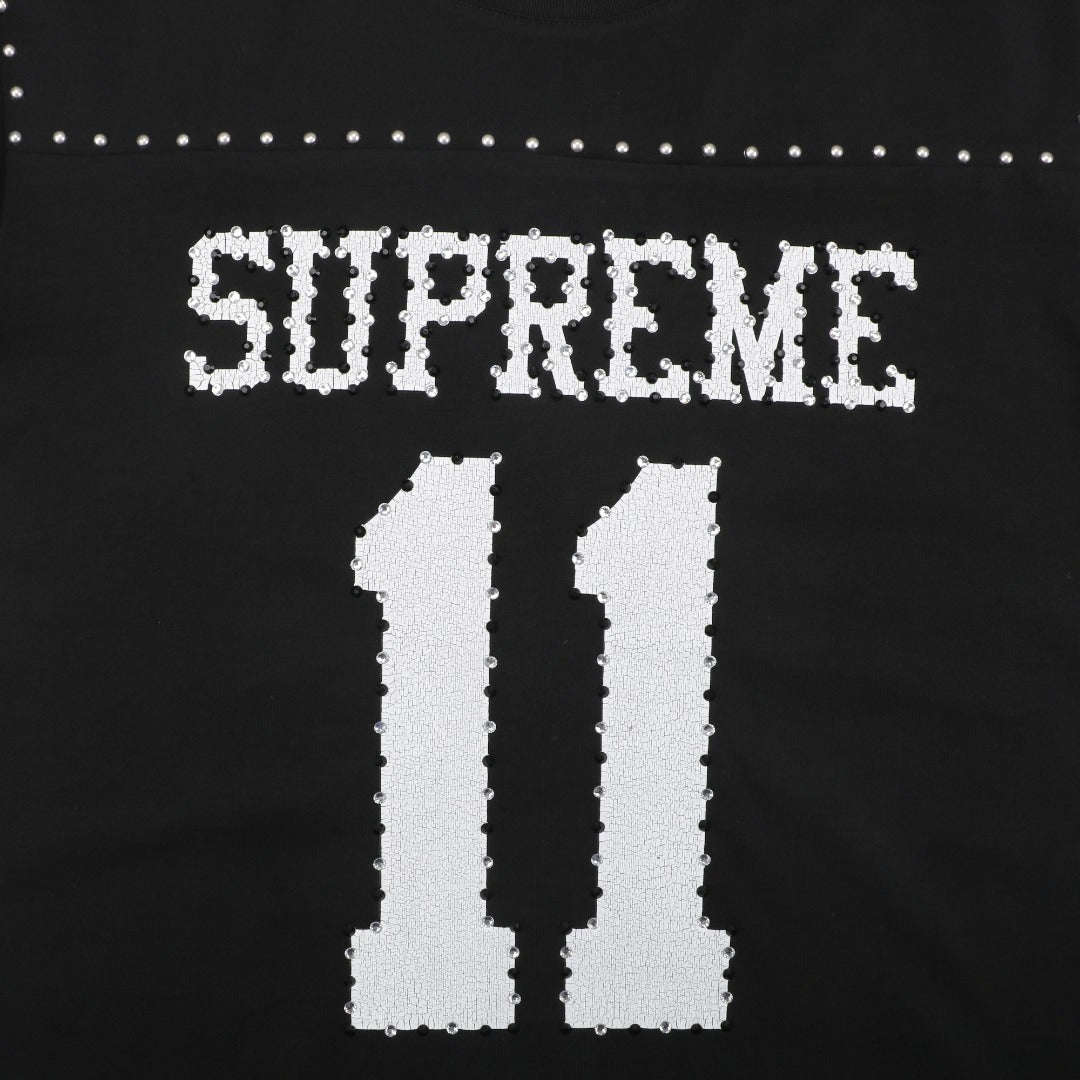 Supreme No.11 Crystal Rhinestone Football Jersey Short Sleeve Tee – Black