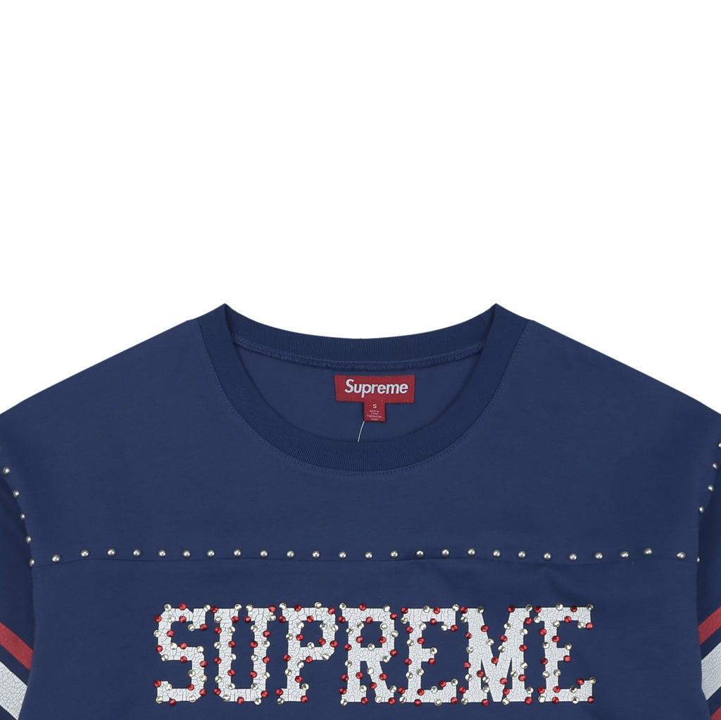 Supreme No.11 Crystal Rhinestone Football Jersey Short Sleeve Tee – Navy