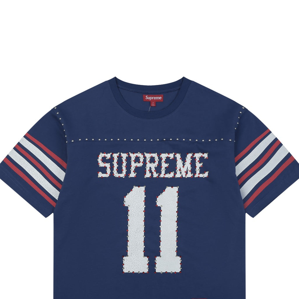 Supreme No.11 Crystal Rhinestone Football Jersey Short Sleeve Tee – Navy