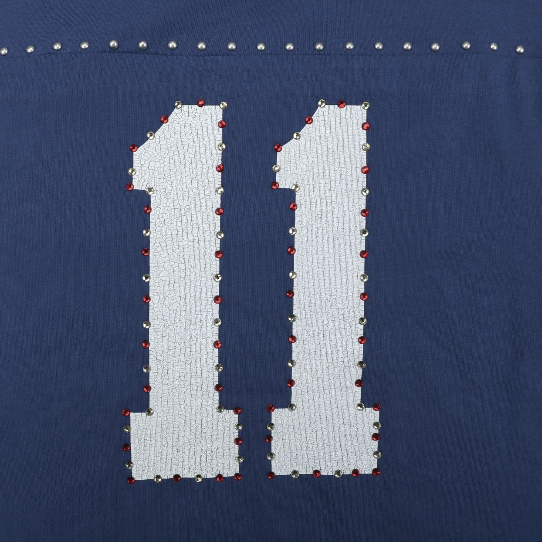 Supreme No.11 Crystal Rhinestone Football Jersey Short Sleeve Tee – Navy