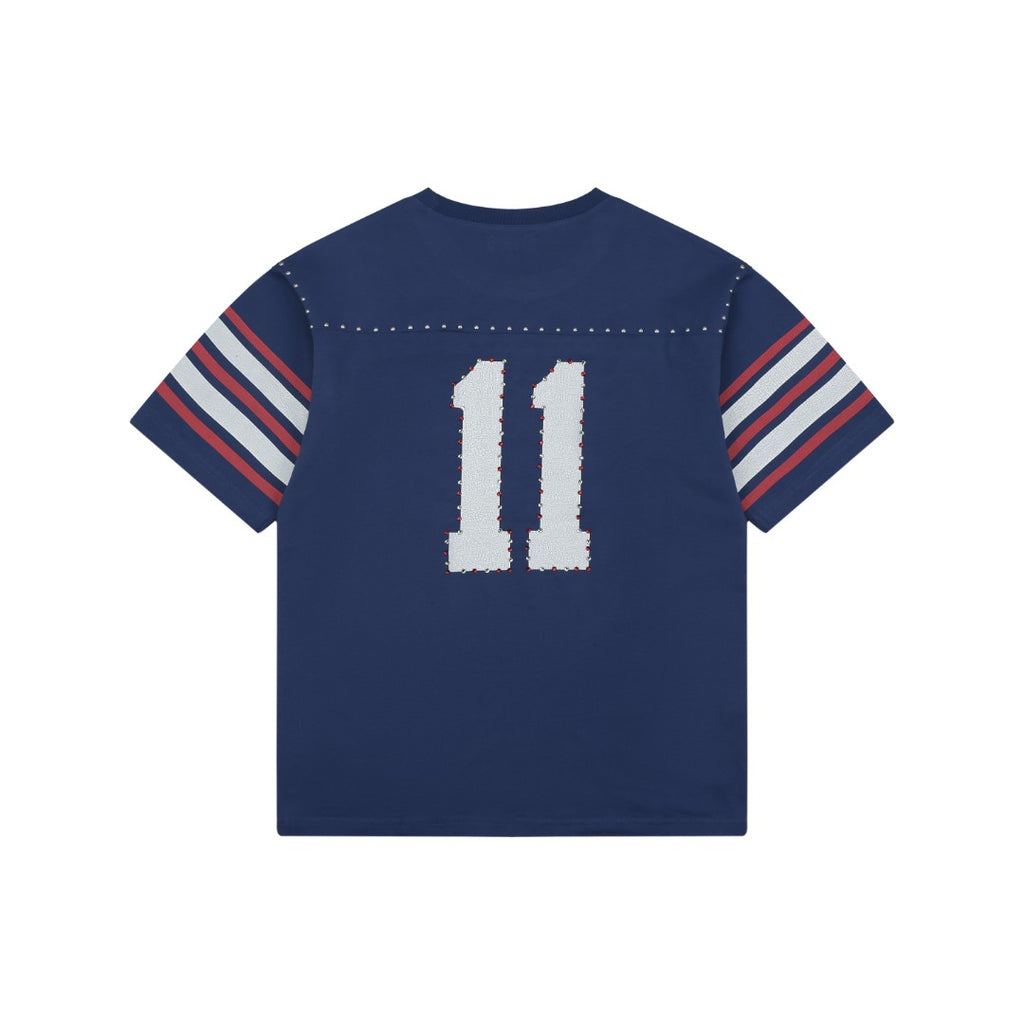 Supreme No.11 Crystal Rhinestone Football Jersey Short Sleeve Tee – Navy