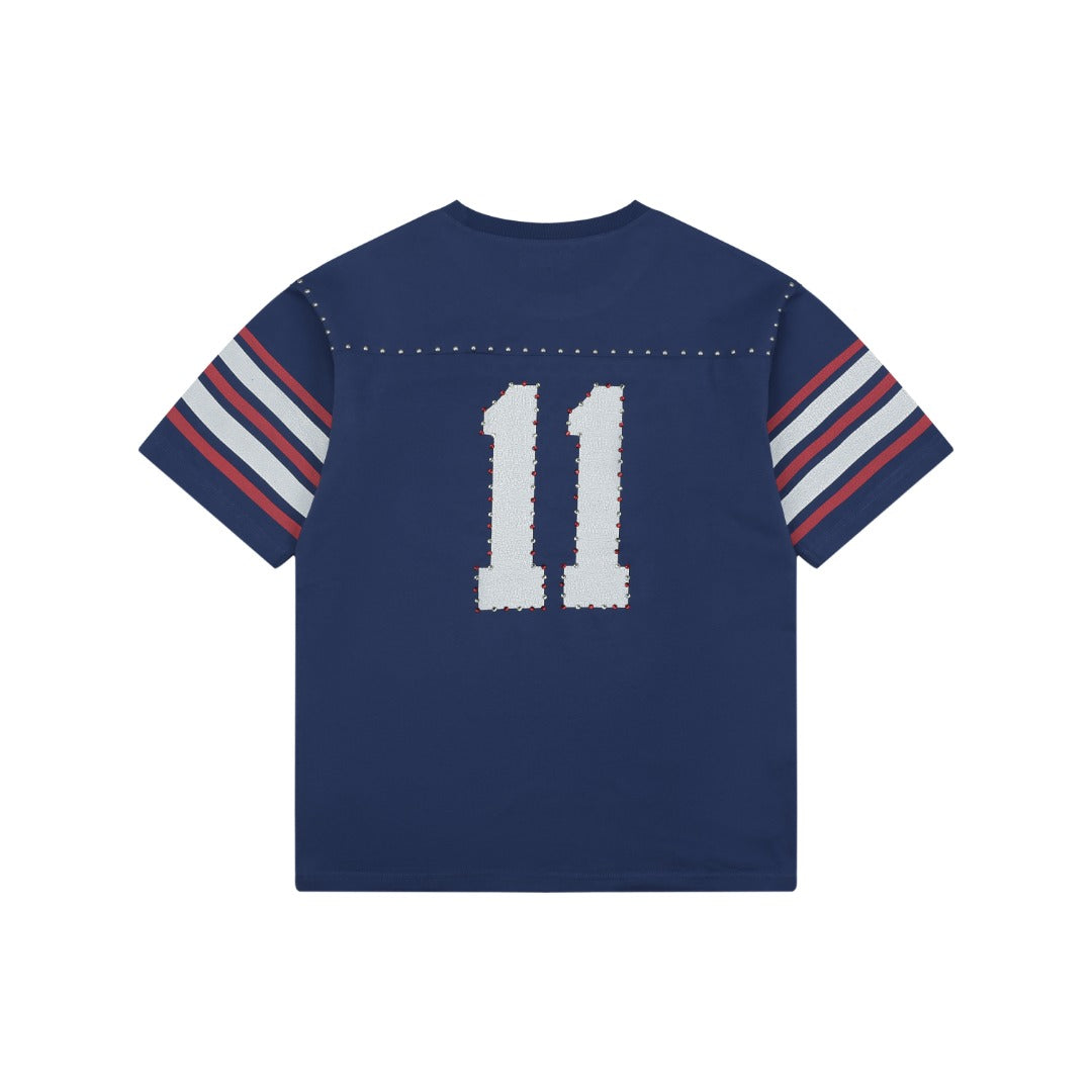 Supreme No.11 Crystal Rhinestone Football Jersey Short Sleeve Tee – Navy