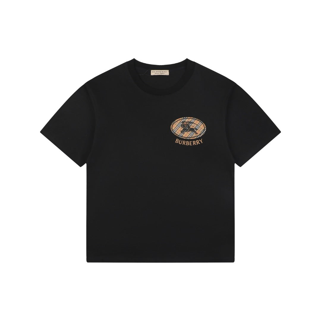 Burberry Mini Check Oval Equestrian Knight Print Tee – Black