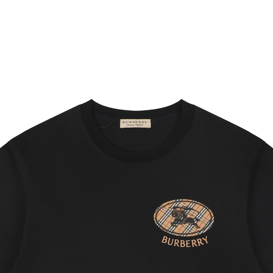 Burberry Mini Check Oval Equestrian Knight Print Tee – Black