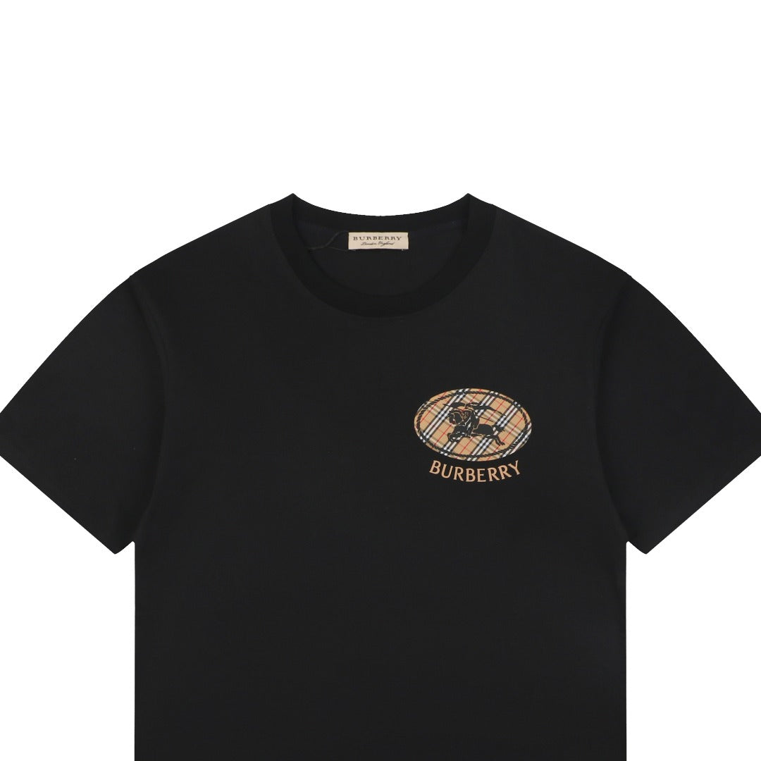 Burberry Mini Check Oval Equestrian Knight Print Tee – Black