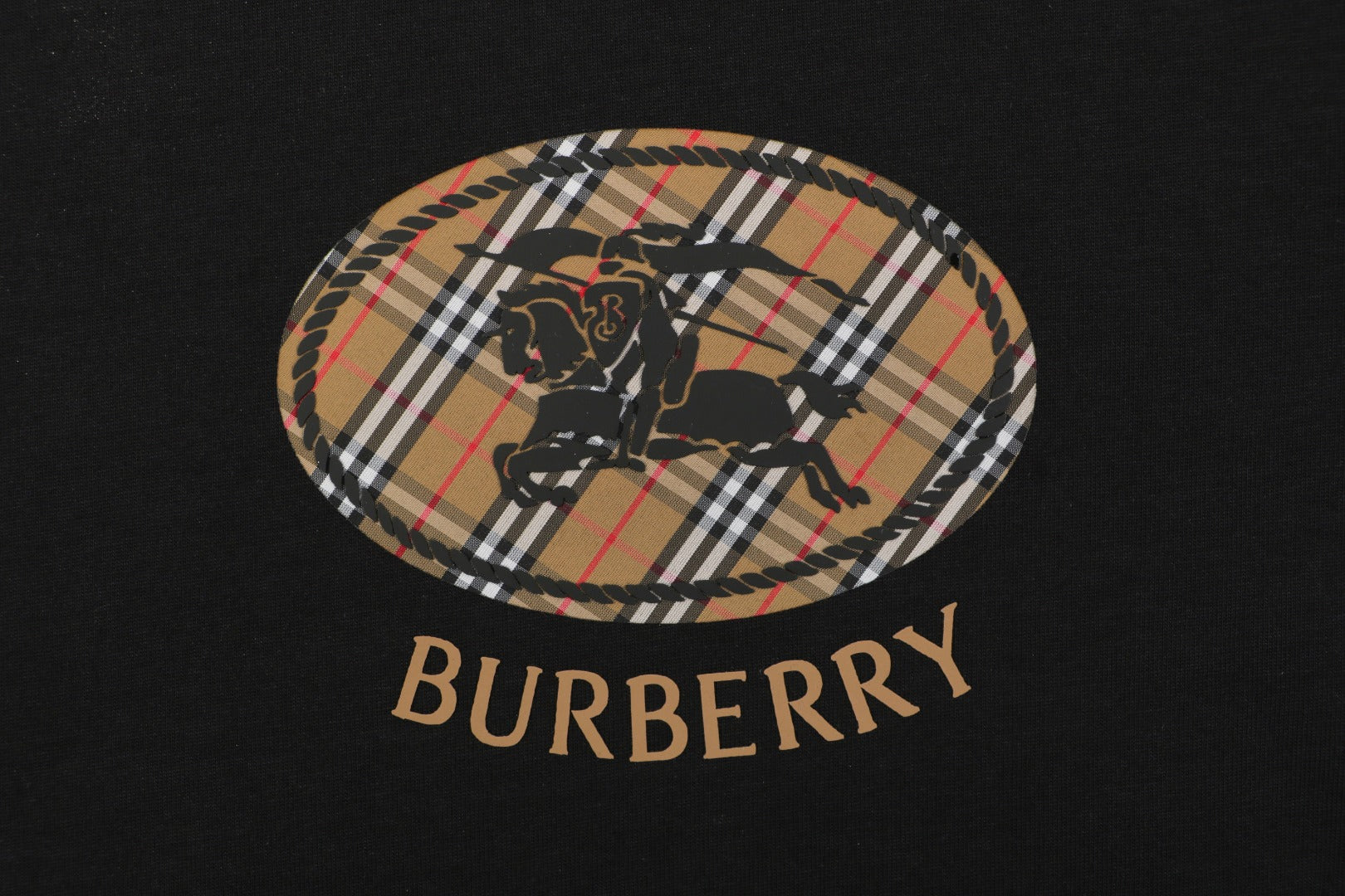 Burberry Mini Check Oval Equestrian Knight Print Tee – Black