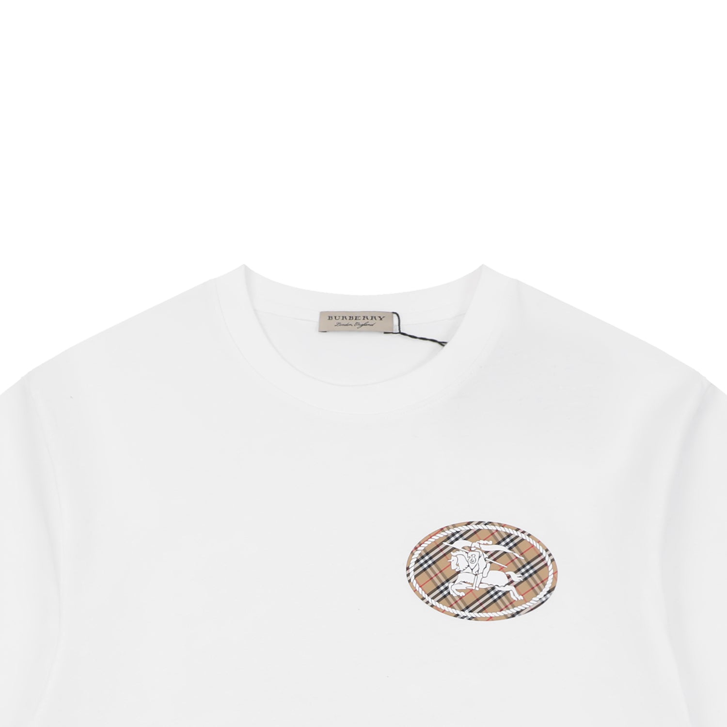 Burberry Mini Check Oval Equestrian Knight Print Tee – White