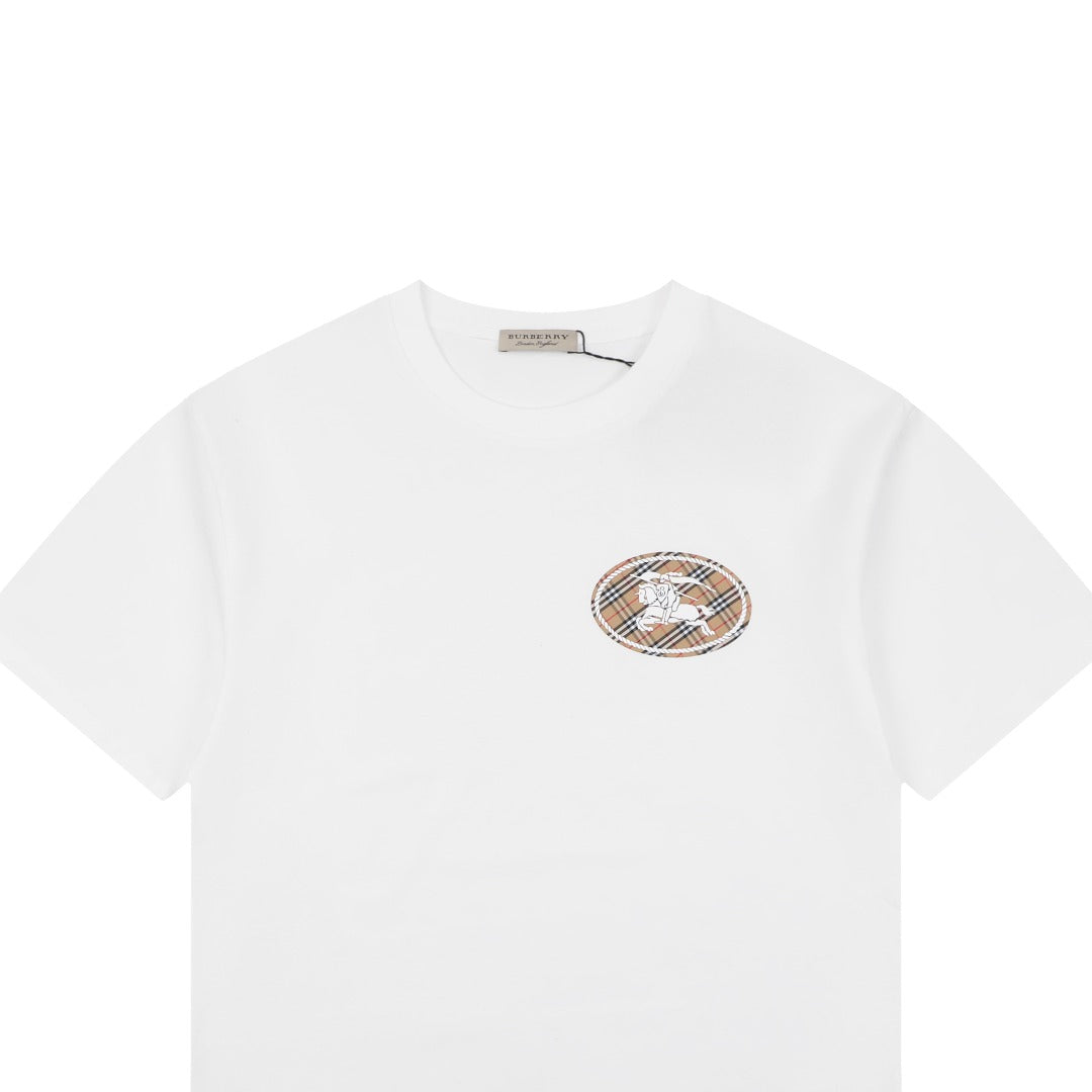Burberry Mini Check Oval Equestrian Knight Print Tee – White