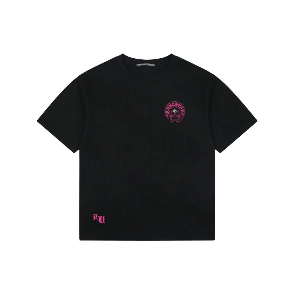 Chrome Hearts Pink Sanskrit Cross Embroidered Tee – Black