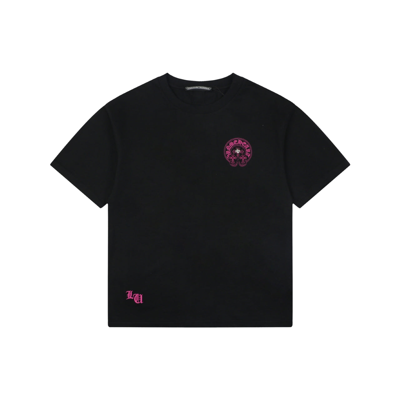 Chrome Hearts Pink Sanskrit Cross Embroidered Tee – Black