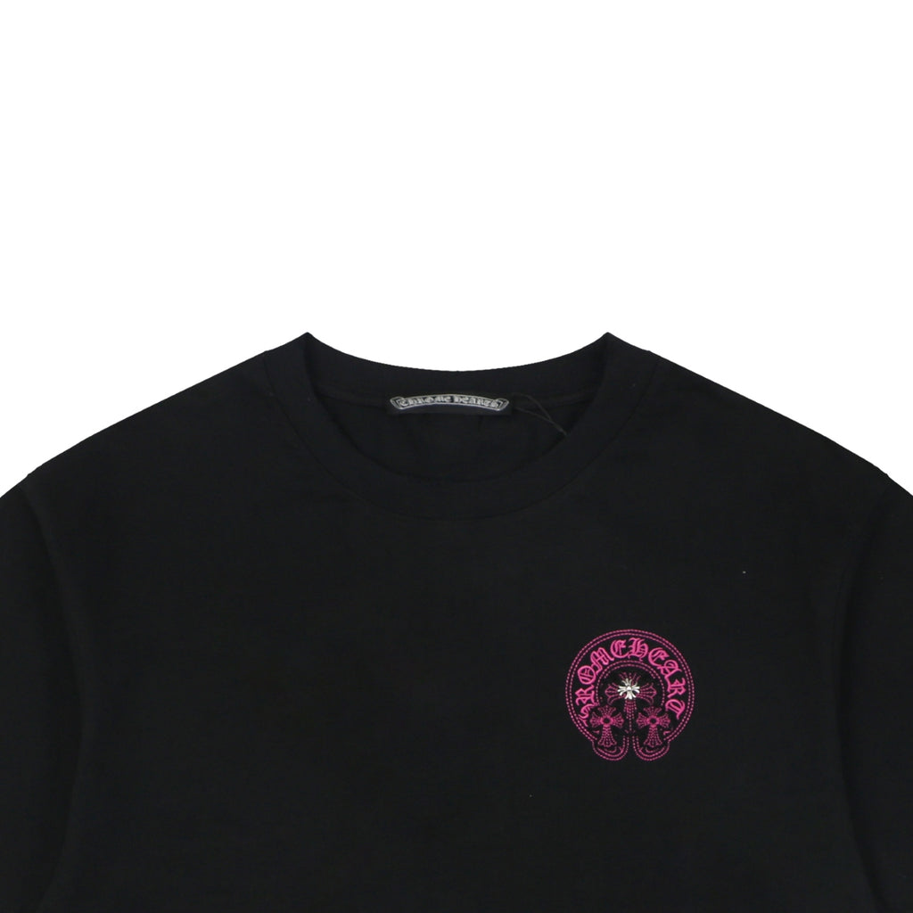 Chrome Hearts Pink Sanskrit Cross Embroidered Tee – Black