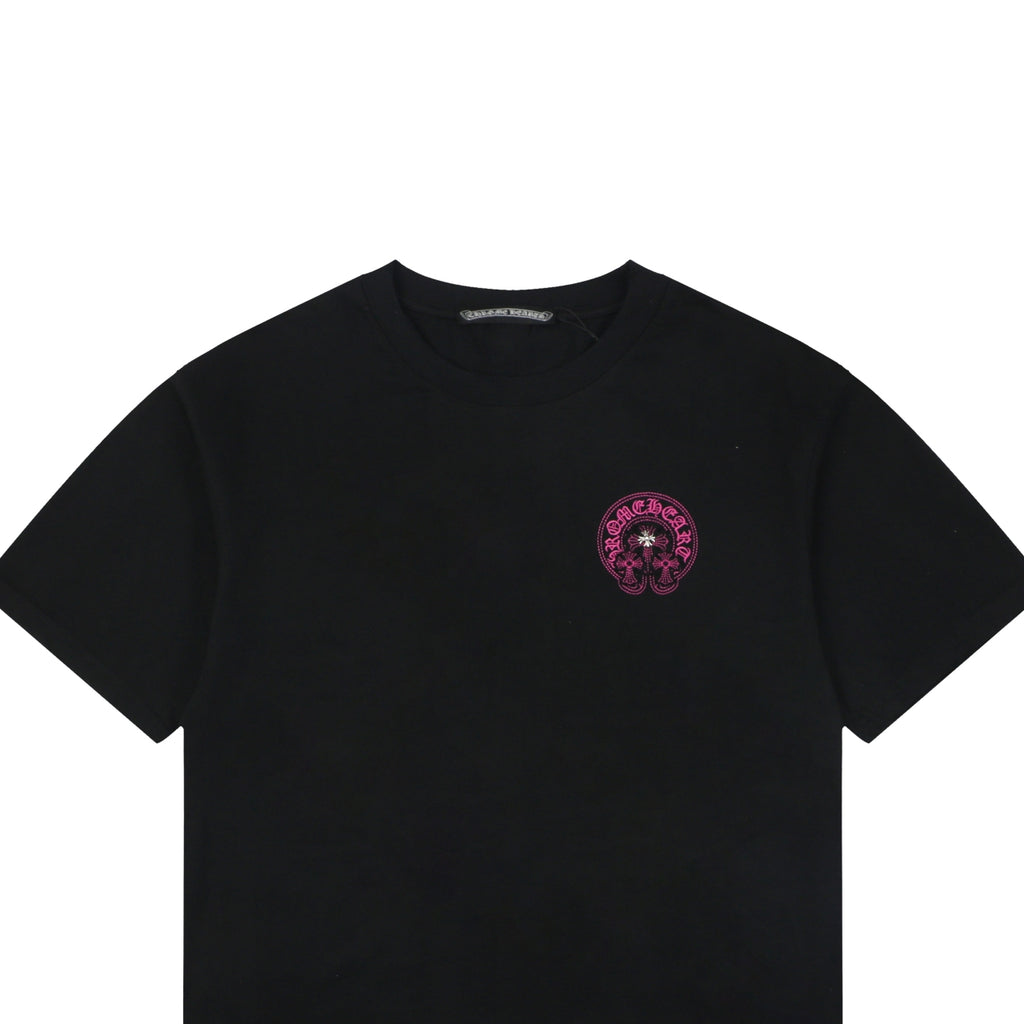 Chrome Hearts Pink Sanskrit Cross Embroidered Tee – Black