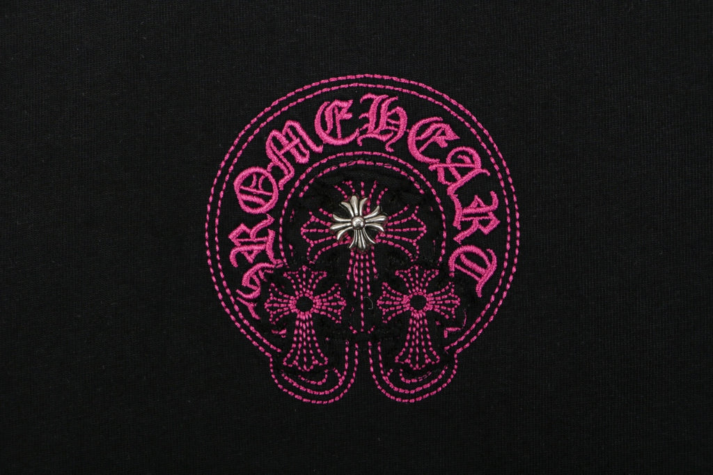 Chrome Hearts Pink Sanskrit Cross Embroidered Tee – Black
