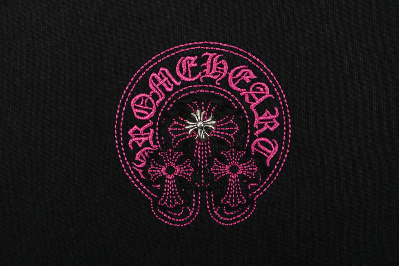Chrome Hearts Pink Sanskrit Cross Embroidered Tee – Black