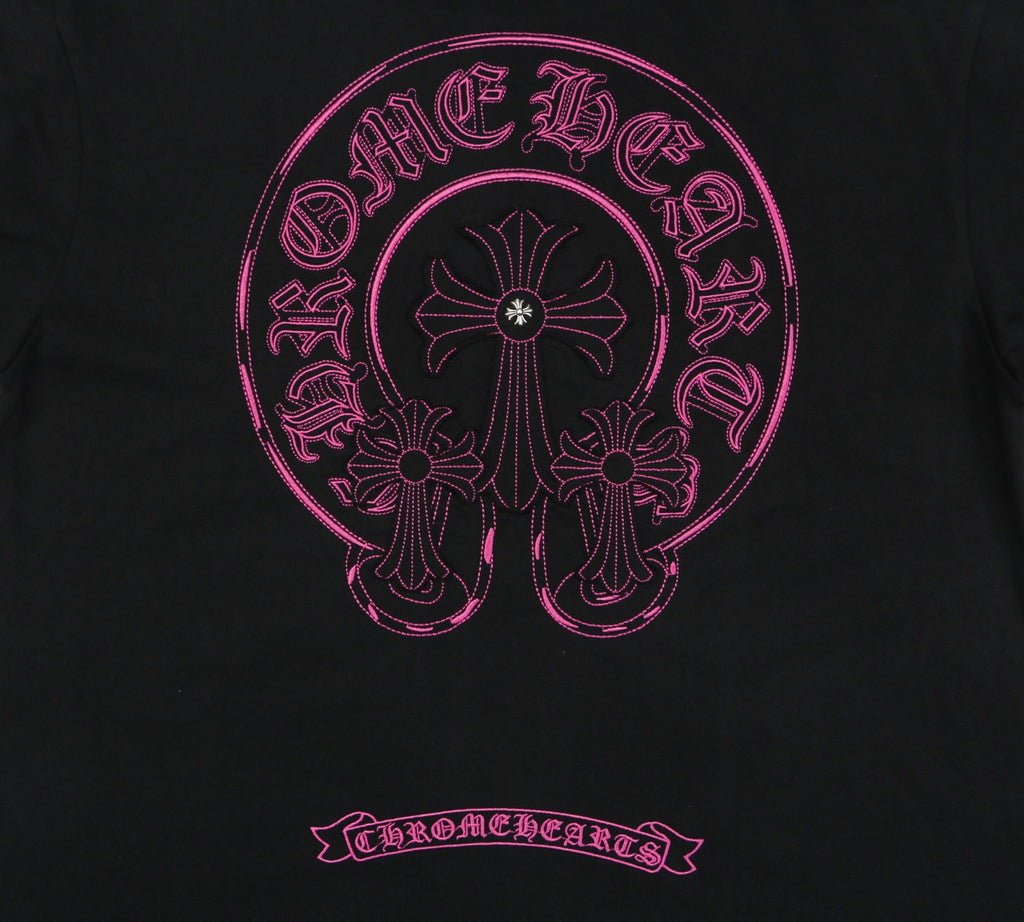 Chrome Hearts Pink Sanskrit Cross Embroidered Tee – Black