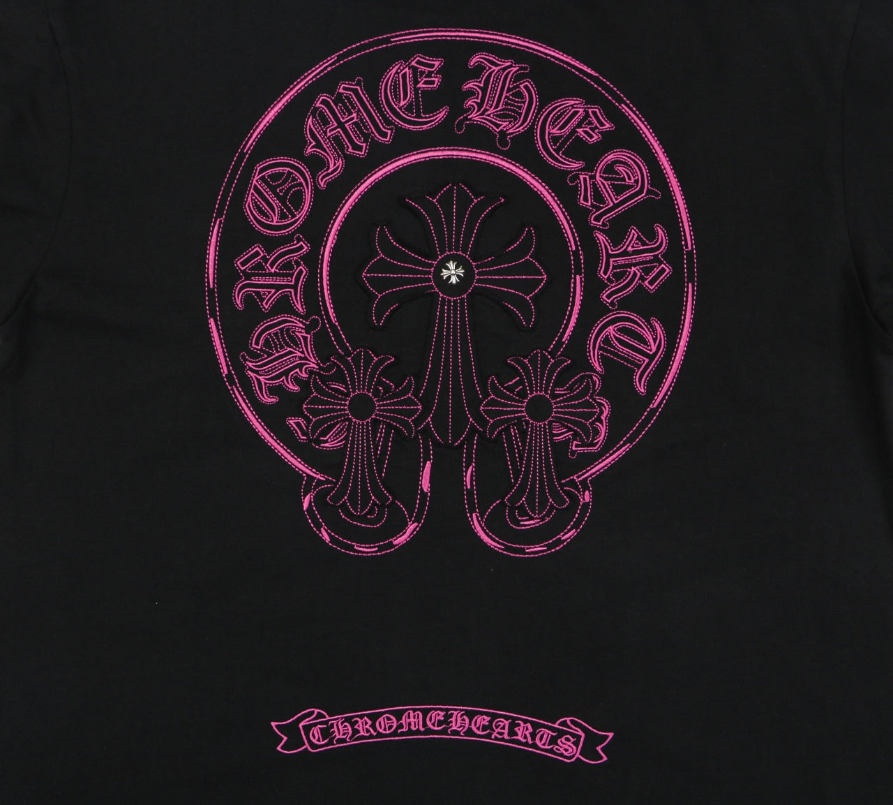 Chrome Hearts Pink Sanskrit Cross Embroidered Tee – Black