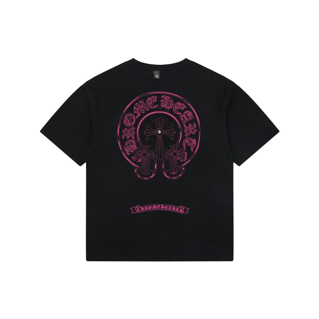 Chrome Hearts Pink Sanskrit Cross Embroidered Tee – Black
