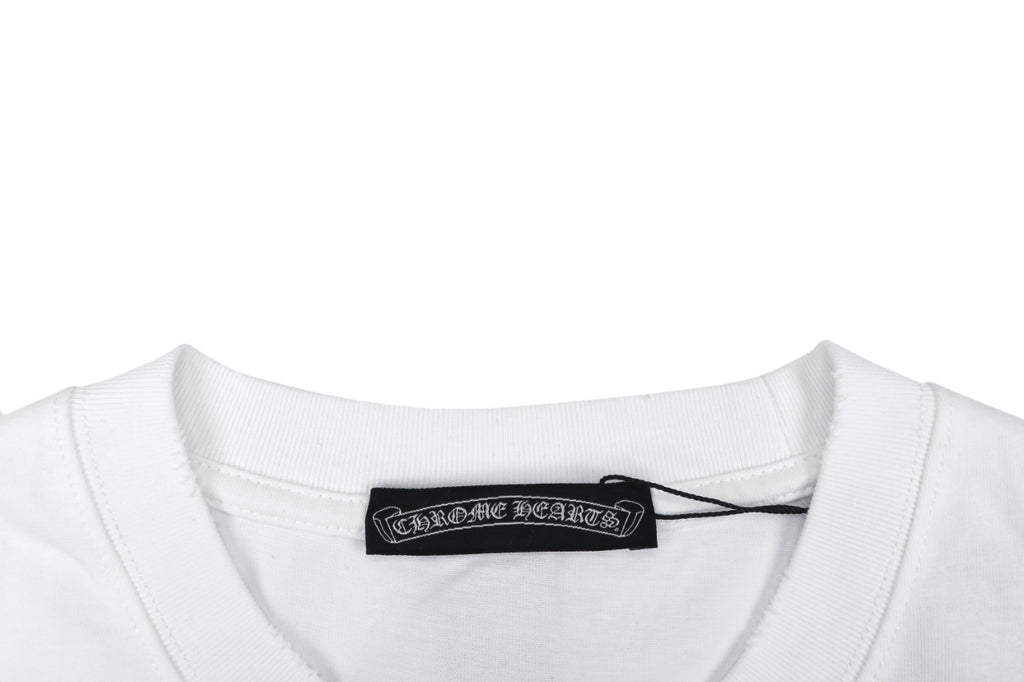 Chrome Hearts Pink Sanskrit Cross Embroidered Tee – White