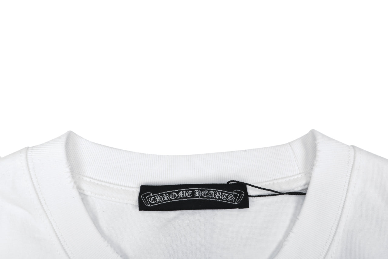 Chrome Hearts Pink Sanskrit Cross Embroidered Tee – White