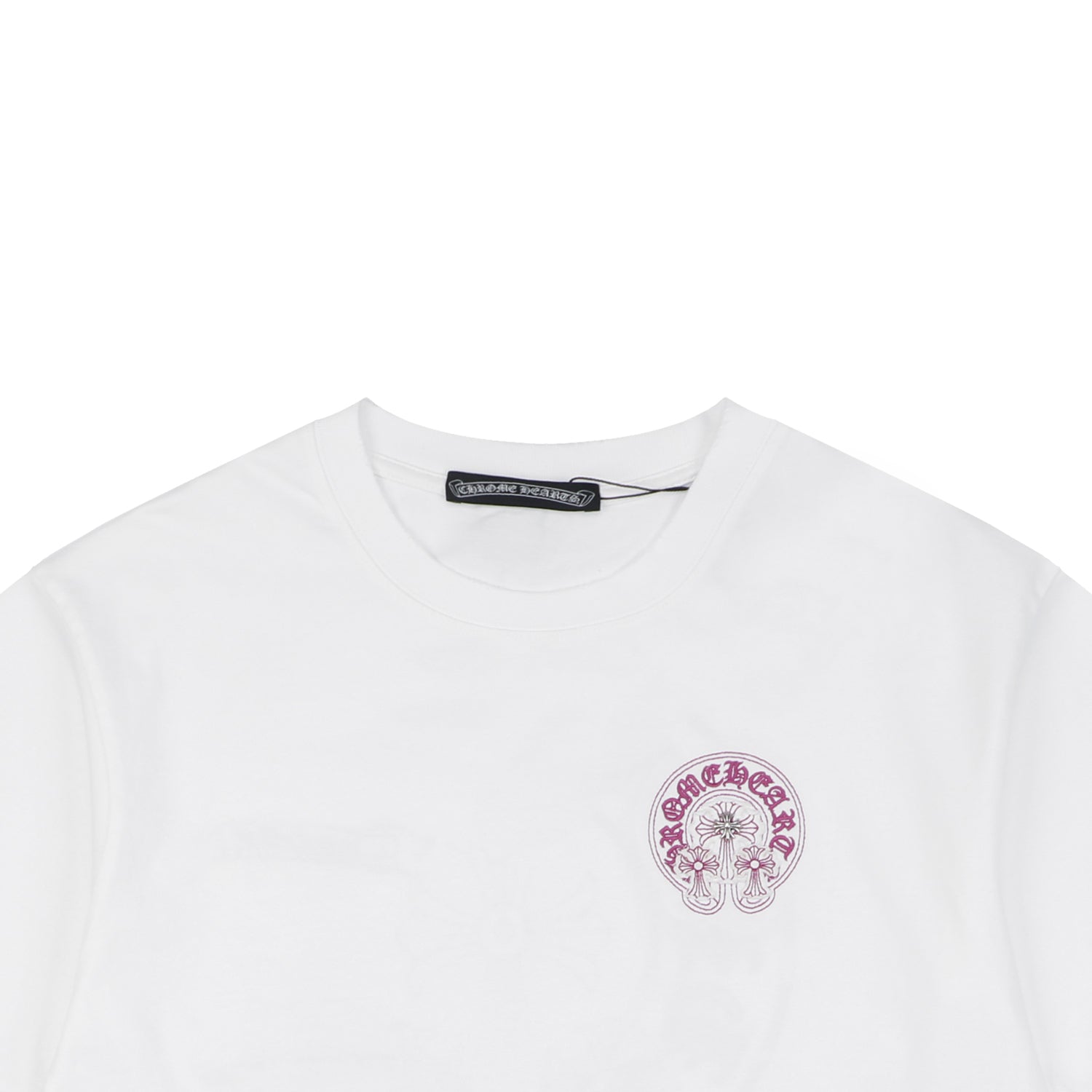 Chrome Hearts Pink Sanskrit Cross Embroidered Tee – White