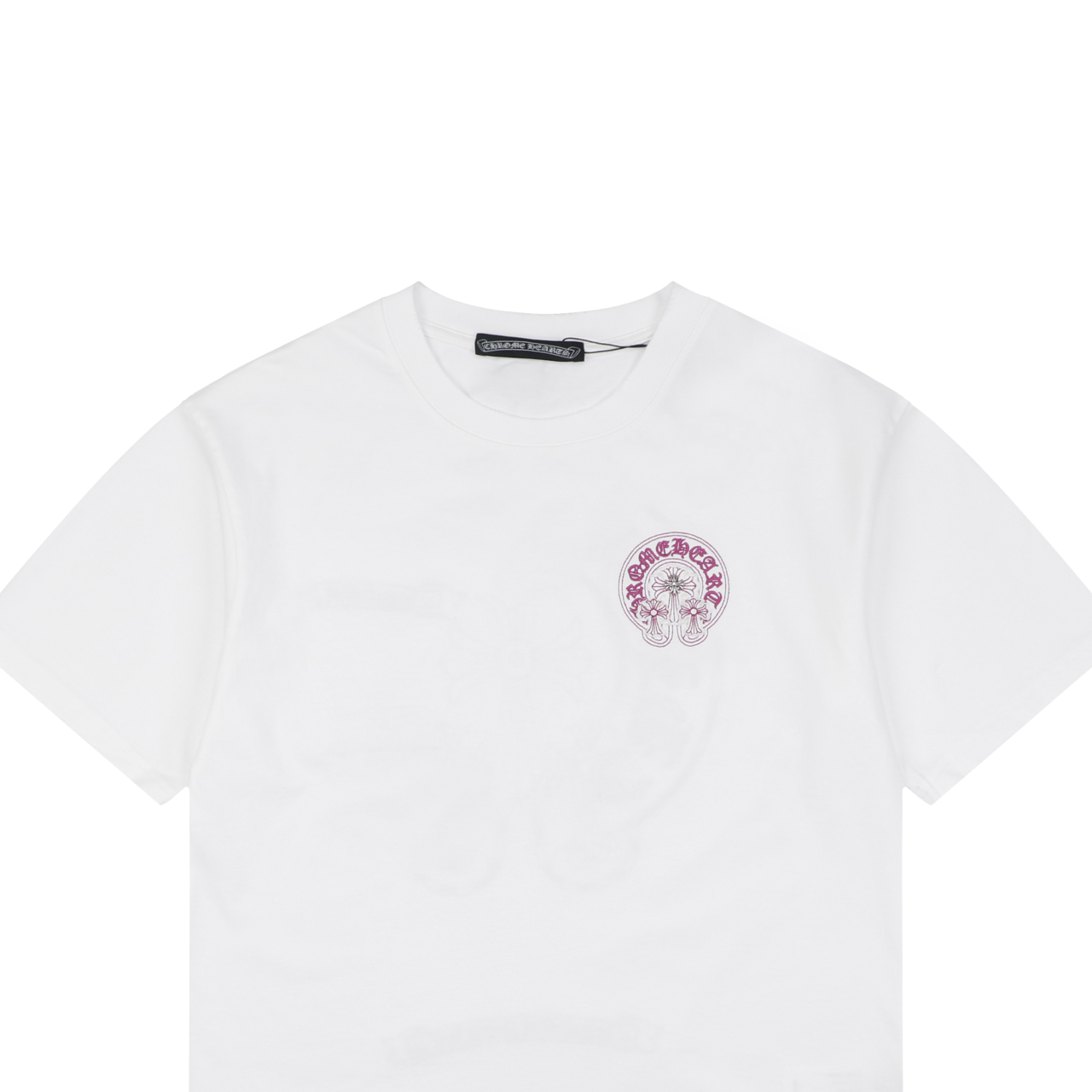Chrome Hearts Pink Sanskrit Cross Embroidered Tee – White