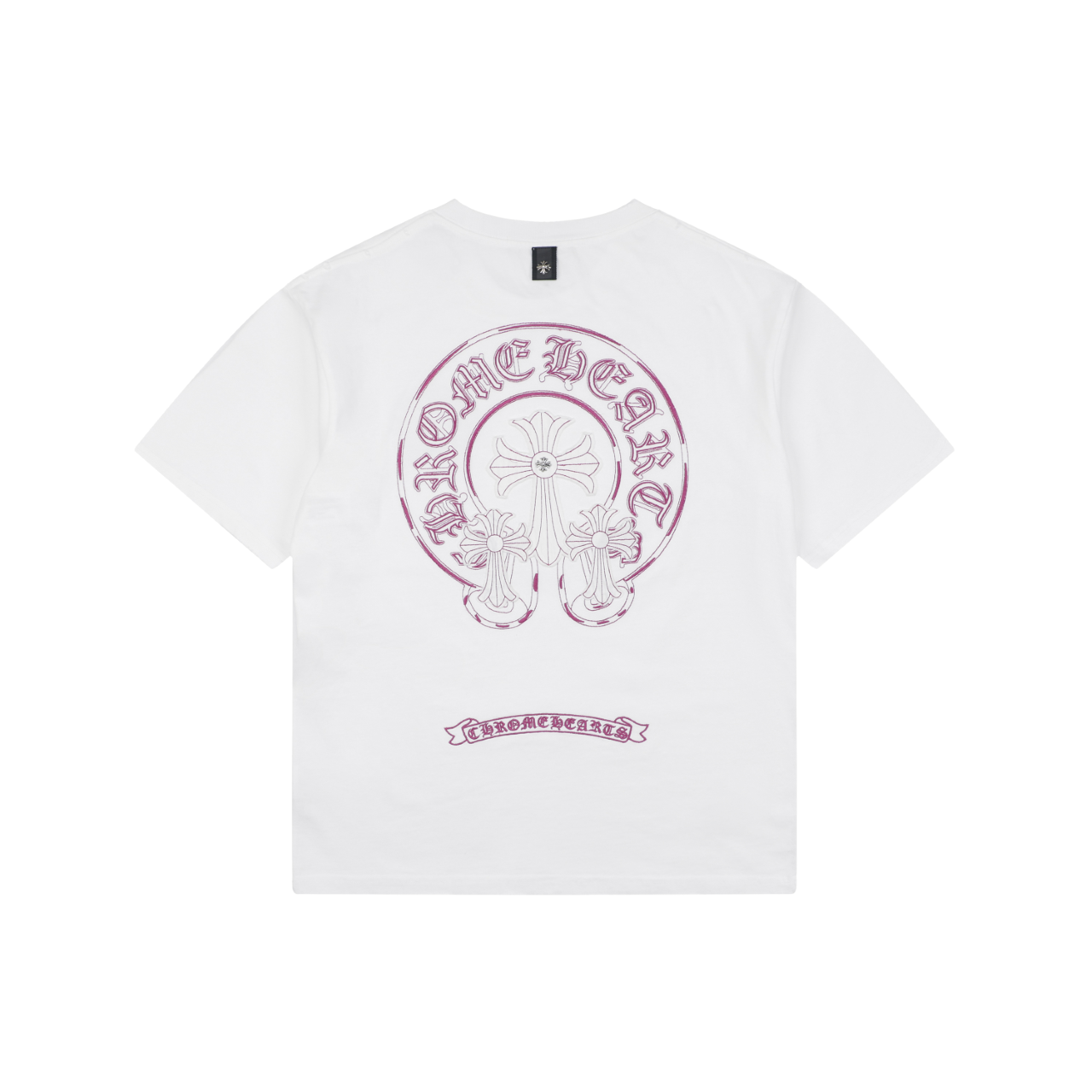 Chrome Hearts Pink Sanskrit Cross Embroidered Tee – White