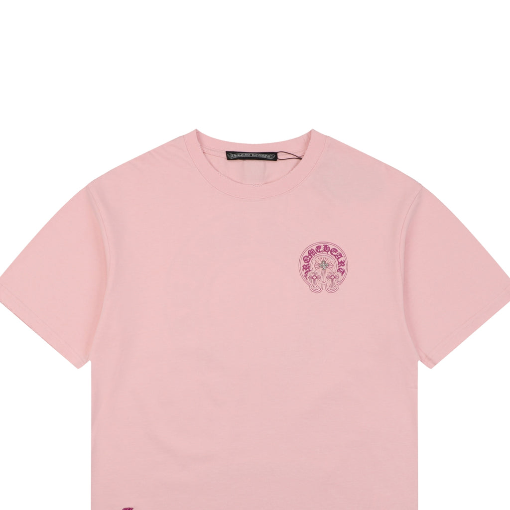 Chrome Hearts Pink Sanskrit Cross Embroidered Tee – Pink
