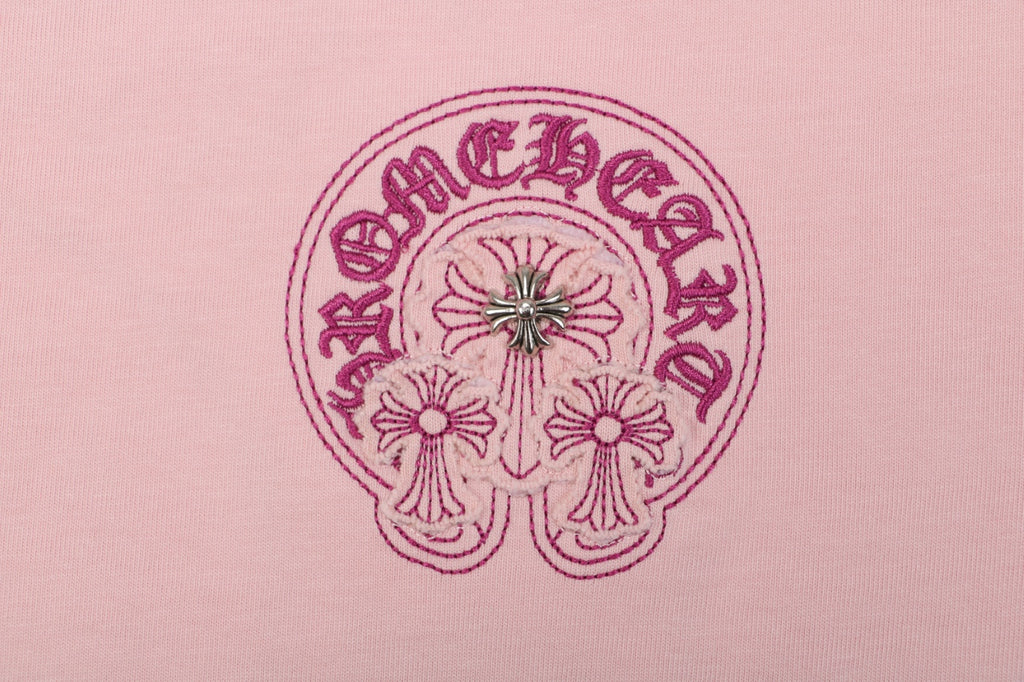 Chrome Hearts Pink Sanskrit Cross Embroidered Tee – Pink