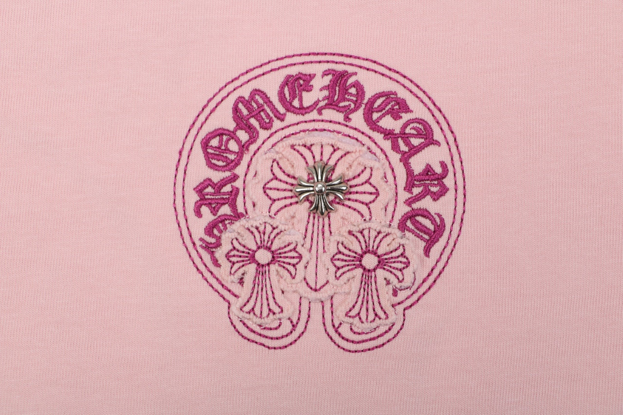 Chrome Hearts Pink Sanskrit Cross Embroidered Tee – Pink