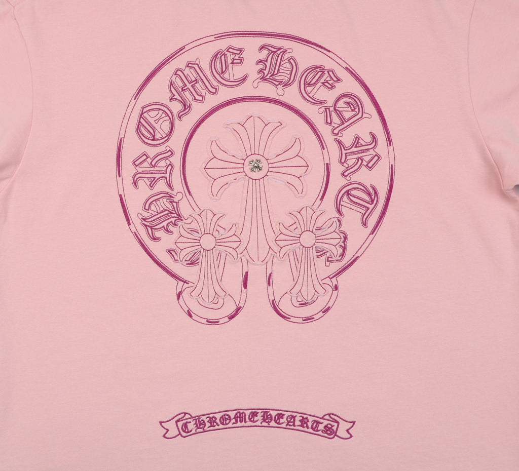 Chrome Hearts Pink Sanskrit Cross Embroidered Tee – Pink
