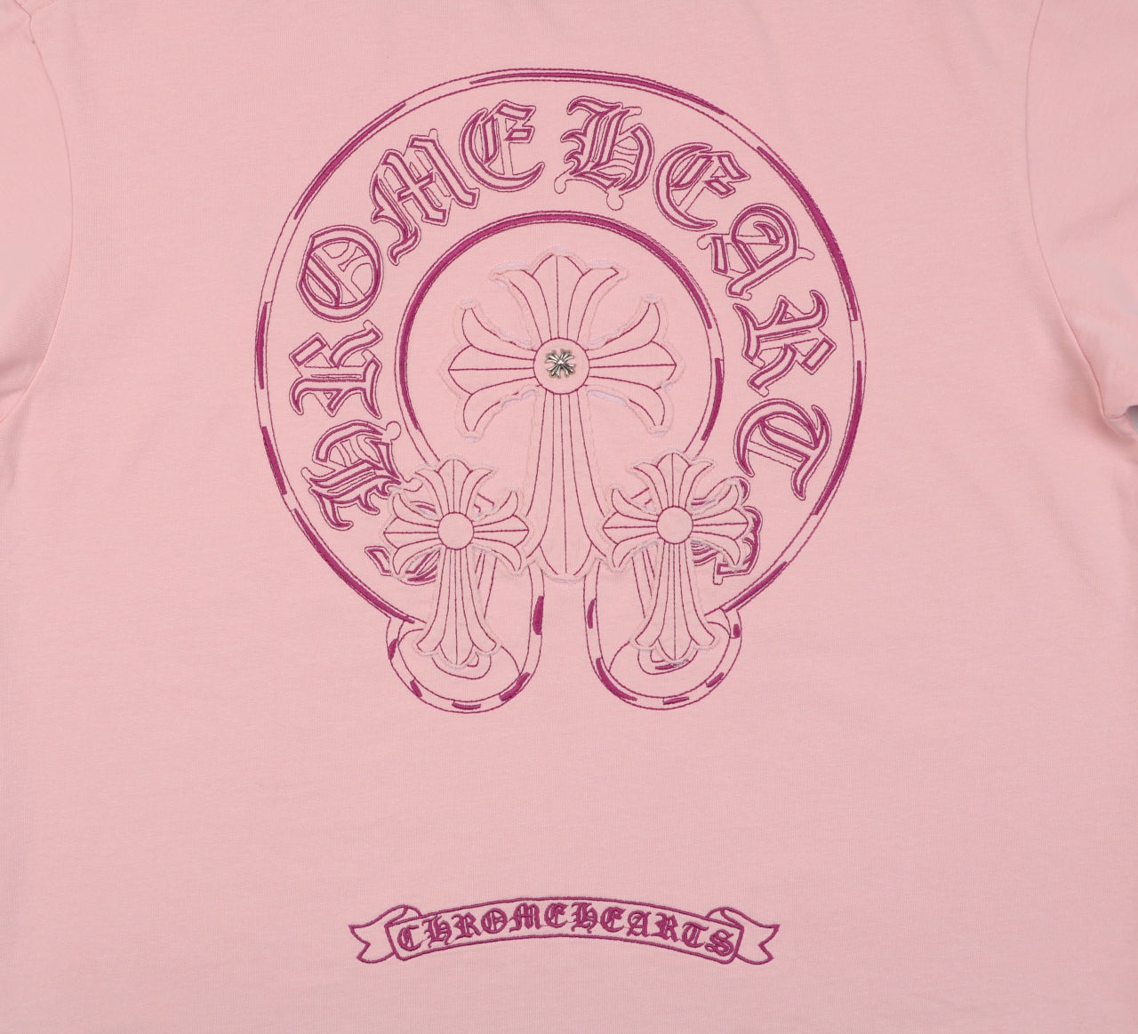 Chrome Hearts Pink Sanskrit Cross Embroidered Tee – Pink